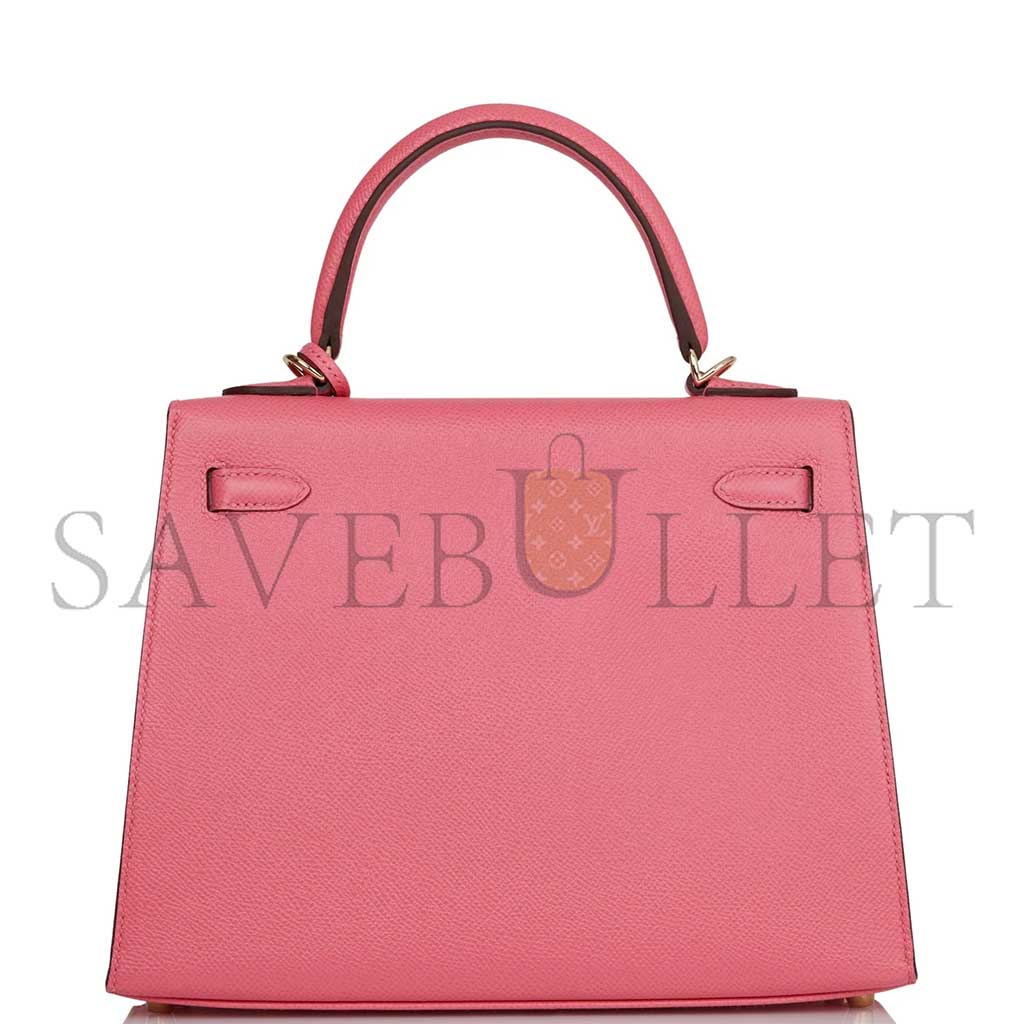 HERMÈS MASTER KELLY SELLIER 25 ROSE AZALEE VERSO EPSOM PERMABRASS HARDWARE (25*17*7cm)